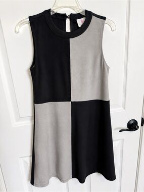 JB by Julie Brown Black & Gray Blocked Sleeveless faux suede Mini Dress Small